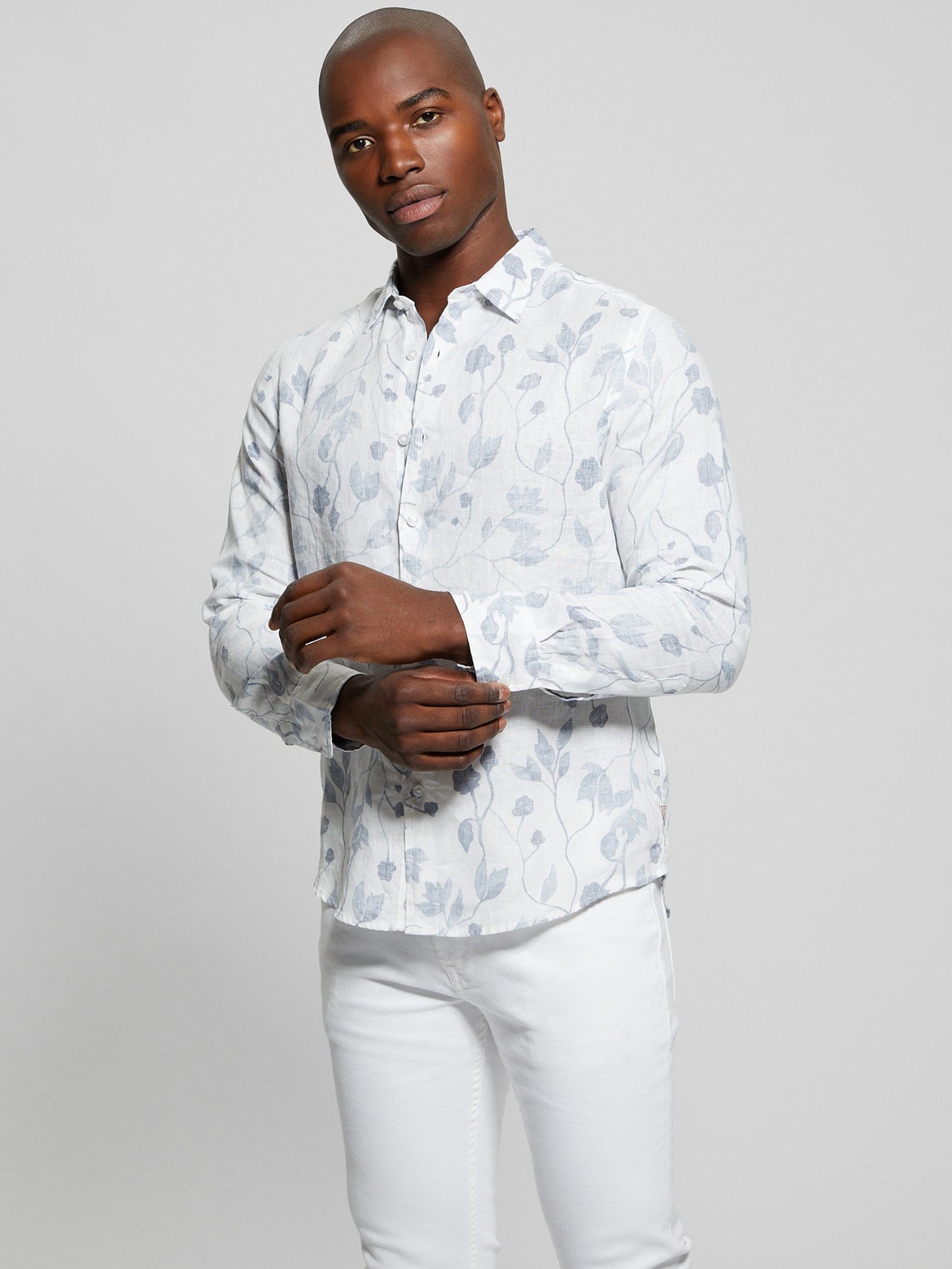 LS LINEN WTRCOLOR VINES SHIRT