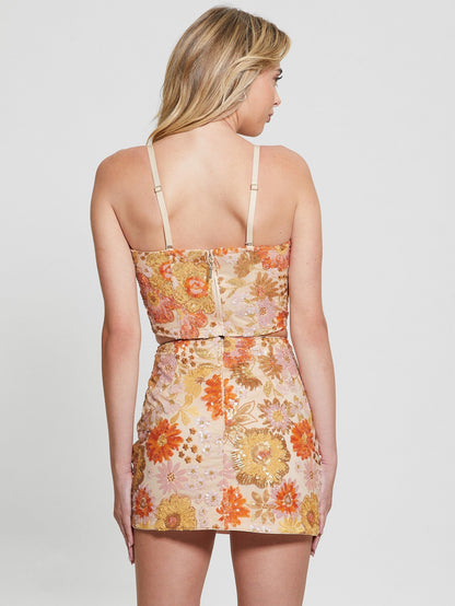 FIA FLORAL SEQUIN BUSTIER TOP